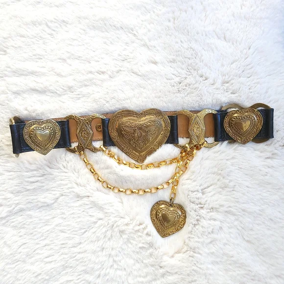 RARE Vintage Cache Streets Ahead Mia Heart Chain Leather Croc Belt - Picture 2 of 11
